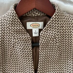 Talbots Tan and Brown Houndstooth Blazer, 100% wool
